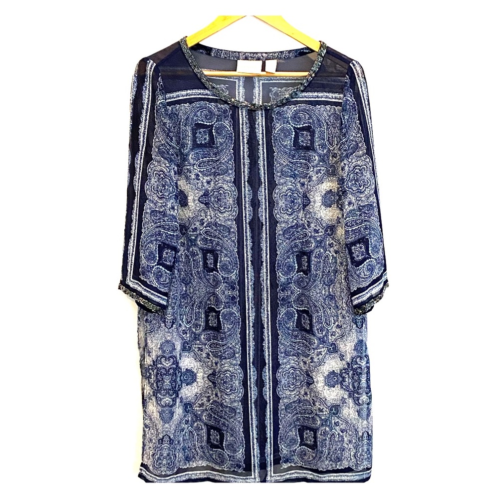 Chico’s sheer coverup with beaded collar size 1